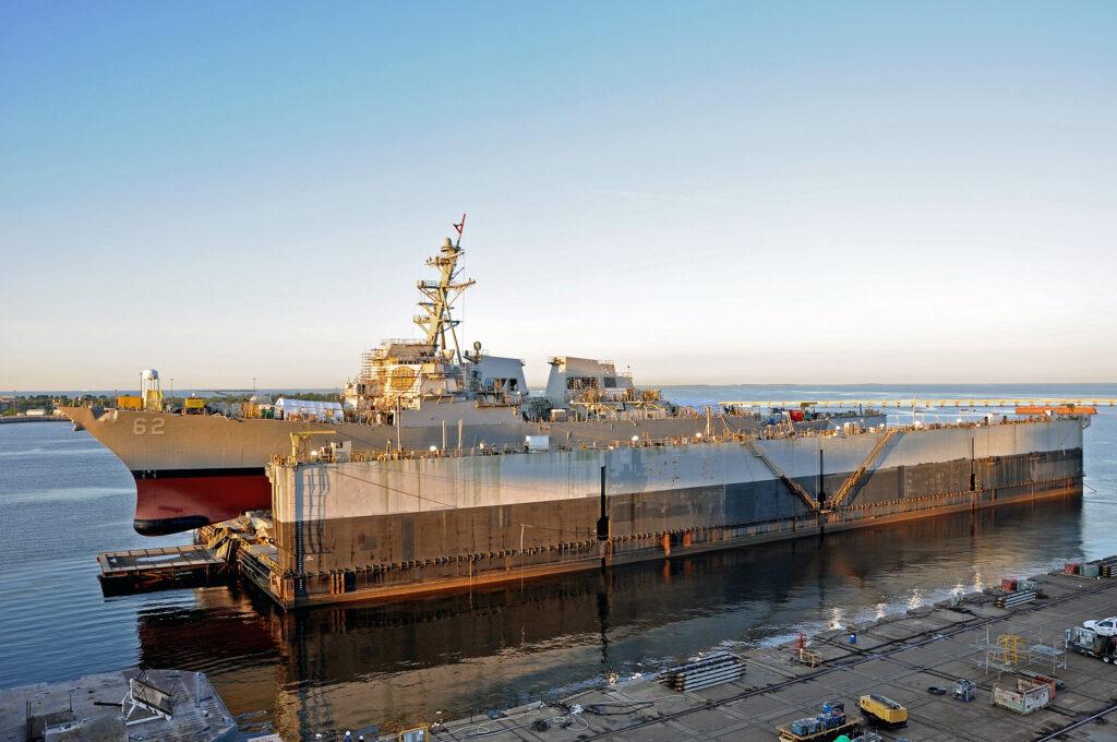 USS Fitzgerald on dry-dock Pascagoula shipyard